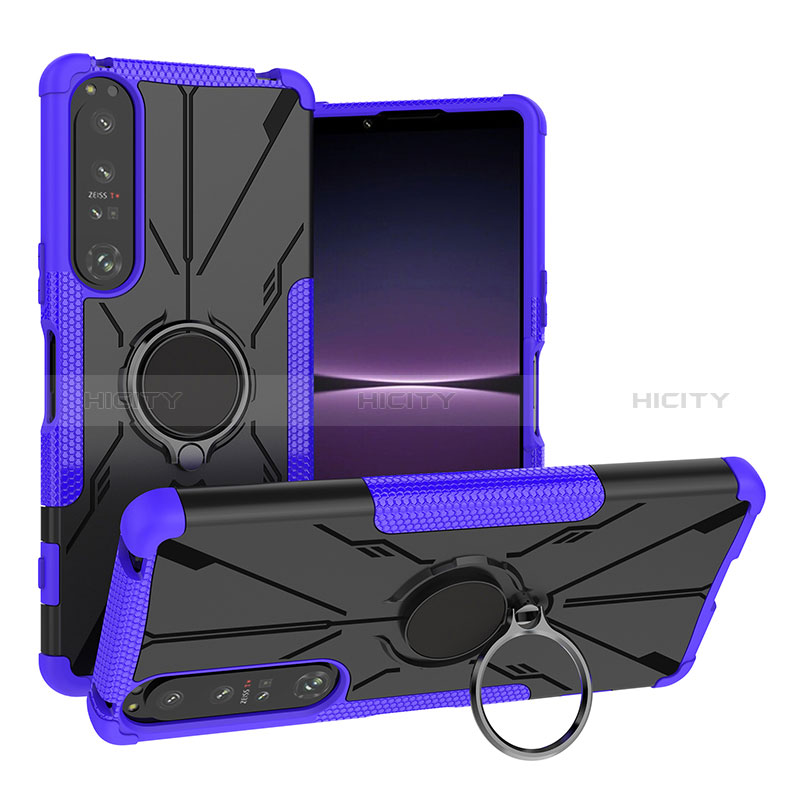 Coque Contour Silicone et Plastique Housse Etui Mat avec Magnetique Support Bague Anneau JX1 pour Sony Xperia 1 IV SO-51C Violet Plus