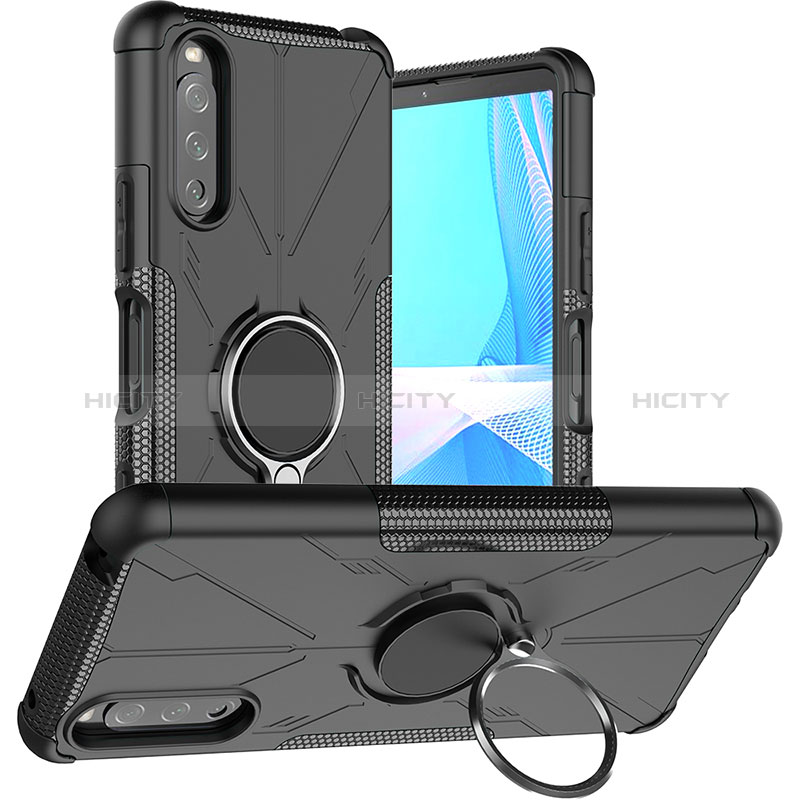 Coque Contour Silicone et Plastique Housse Etui Mat avec Magnetique Support Bague Anneau JX1 pour Sony Xperia 10 III Lite Noir Plus