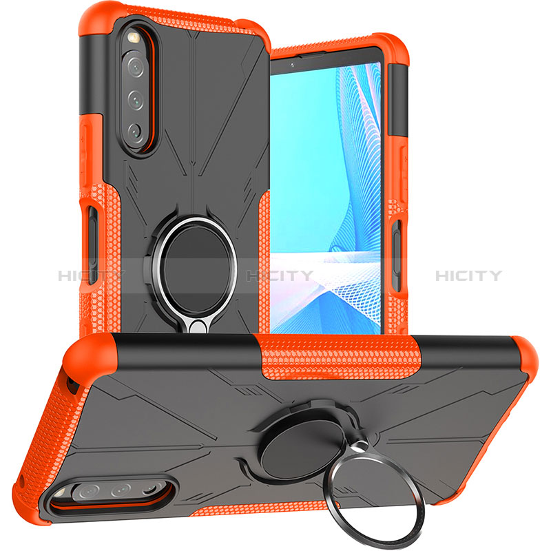 Coque Contour Silicone et Plastique Housse Etui Mat avec Magnetique Support Bague Anneau JX1 pour Sony Xperia 10 III Lite Orange Plus