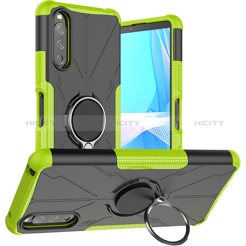 Coque Contour Silicone et Plastique Housse Etui Mat avec Magnetique Support Bague Anneau JX1 pour Sony Xperia 10 III Lite Vert Plus