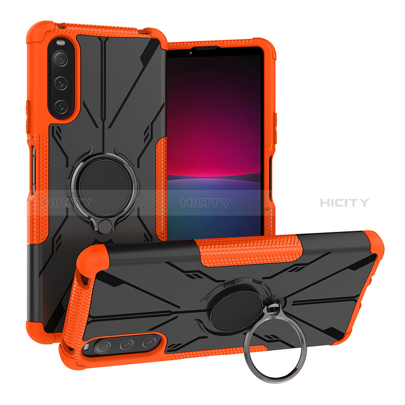 Coque Contour Silicone et Plastique Housse Etui Mat avec Magnetique Support Bague Anneau JX1 pour Sony Xperia 10 IV Orange Plus