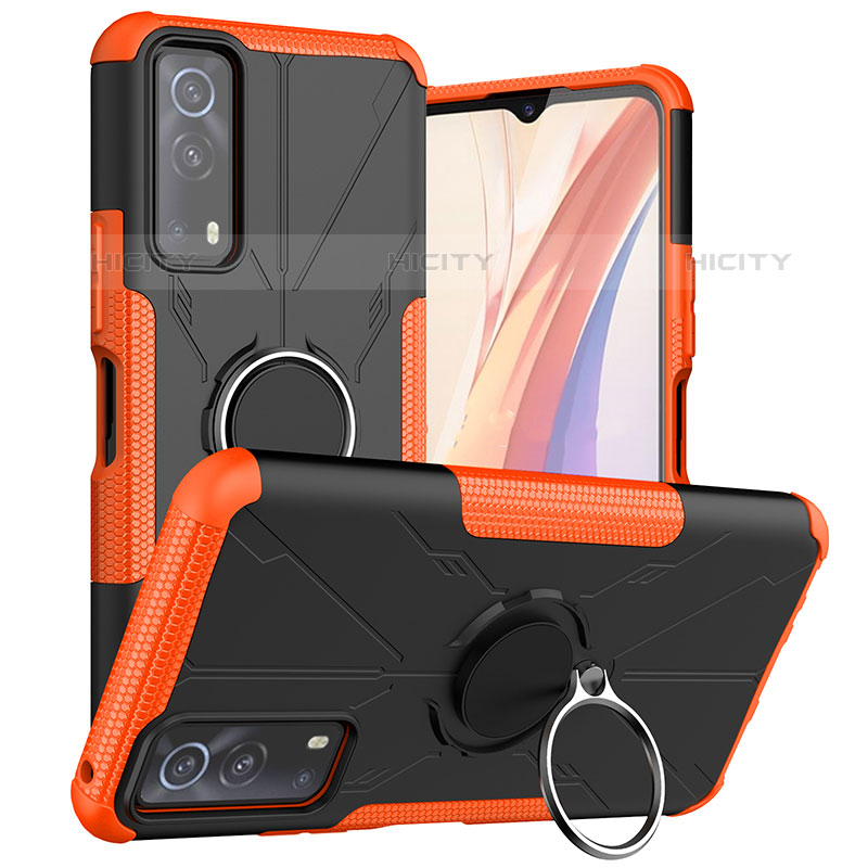 Coque Contour Silicone et Plastique Housse Etui Mat avec Magnetique Support Bague Anneau JX1 pour Vivo iQOO Z3 5G Orange Plus