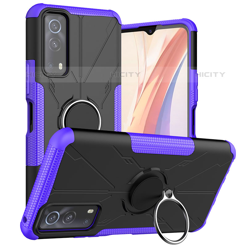 Coque Contour Silicone et Plastique Housse Etui Mat avec Magnetique Support Bague Anneau JX1 pour Vivo iQOO Z3 5G Plus