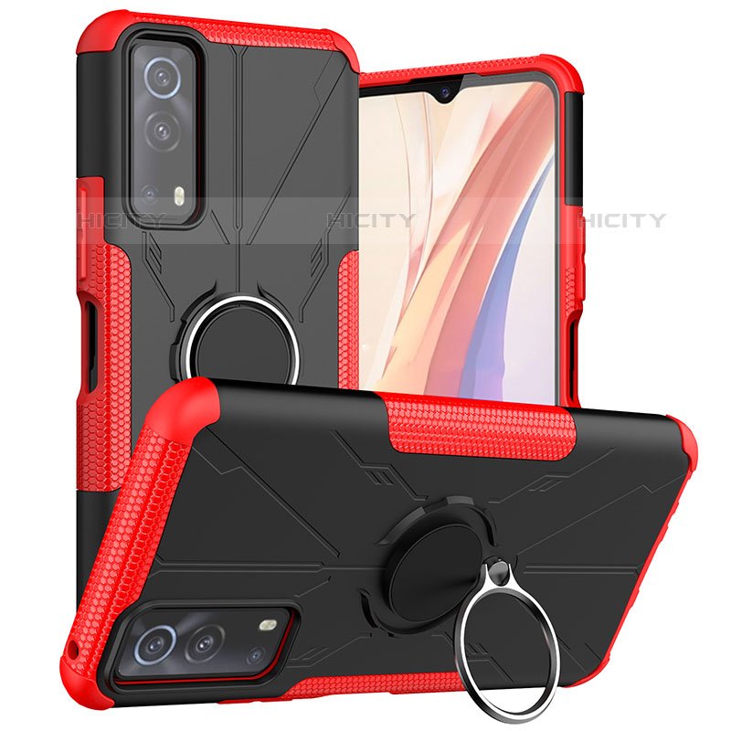 Coque Contour Silicone et Plastique Housse Etui Mat avec Magnetique Support Bague Anneau JX1 pour Vivo iQOO Z3 5G Rouge Plus