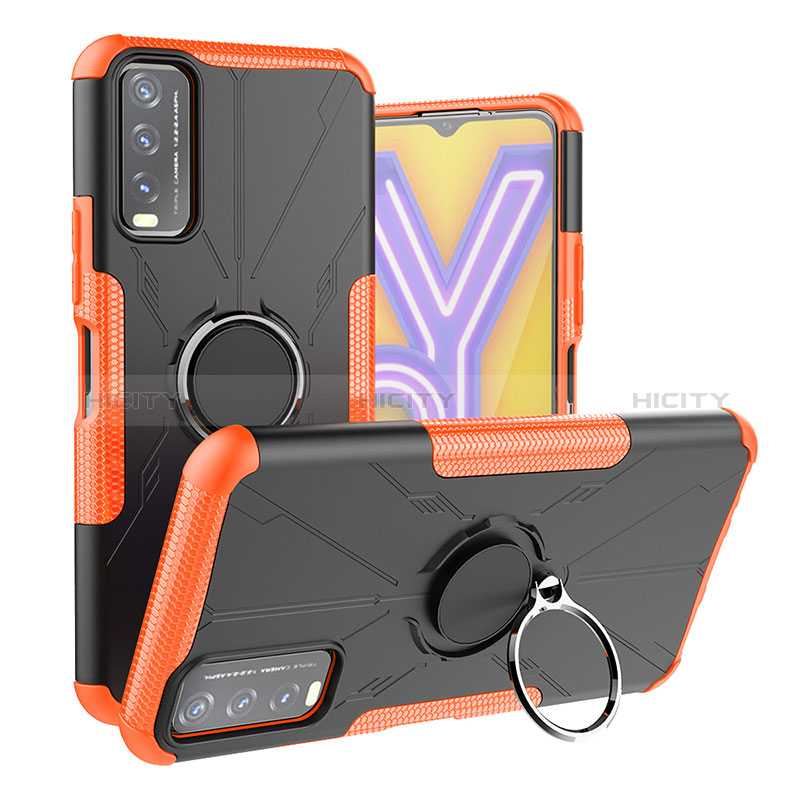 Coque Contour Silicone et Plastique Housse Etui Mat avec Magnetique Support Bague Anneau JX1 pour Vivo Y11s Orange Plus