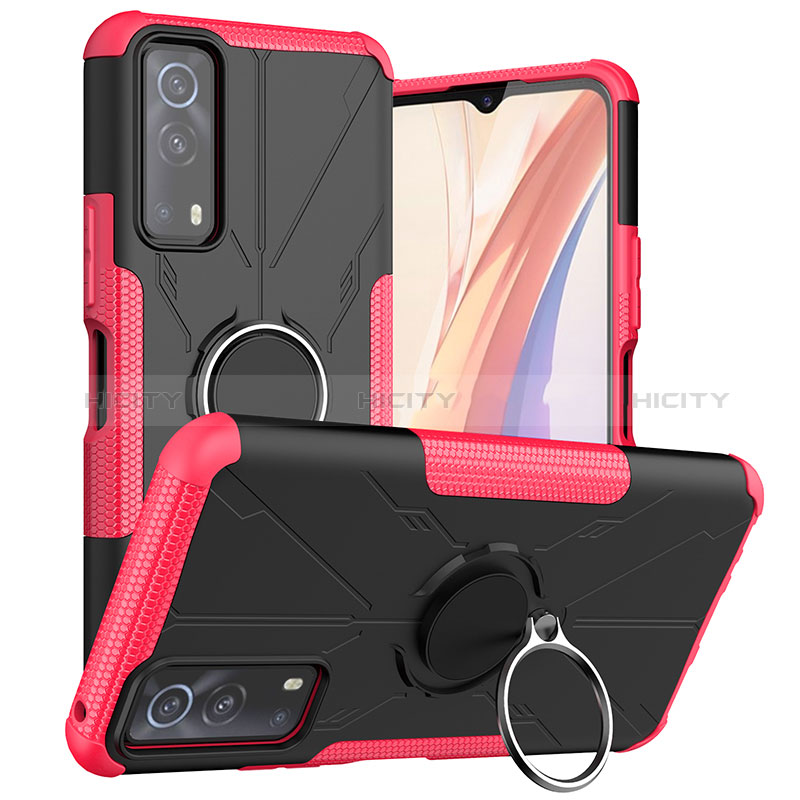 Coque Contour Silicone et Plastique Housse Etui Mat avec Magnetique Support Bague Anneau JX1 pour Vivo Y75s 5G Rose Rouge Plus