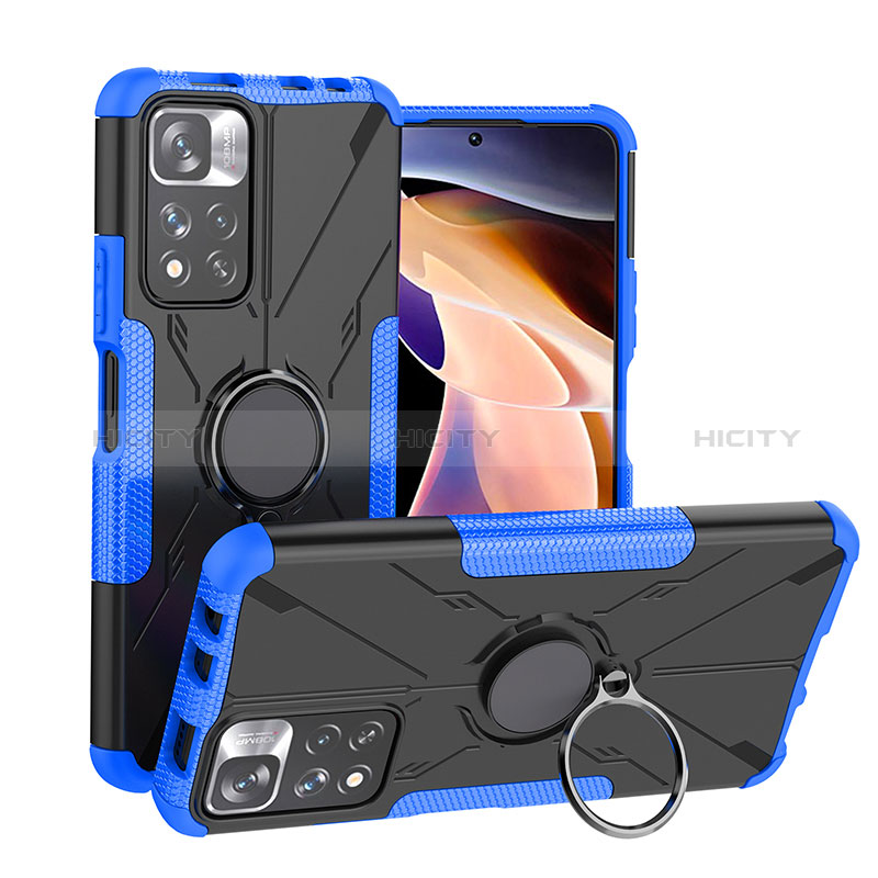 Coque Contour Silicone et Plastique Housse Etui Mat avec Magnetique Support Bague Anneau JX1 pour Xiaomi Mi 11i 5G (2022) Bleu Plus