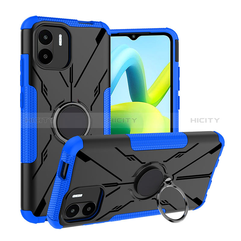 Coque Contour Silicone et Plastique Housse Etui Mat avec Magnetique Support Bague Anneau JX1 pour Xiaomi Poco C50 Bleu Plus