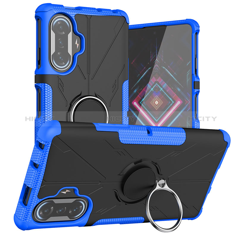 Coque Contour Silicone et Plastique Housse Etui Mat avec Magnetique Support Bague Anneau JX1 pour Xiaomi Poco F3 GT 5G Bleu Plus