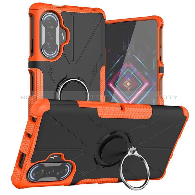 Coque Contour Silicone et Plastique Housse Etui Mat avec Magnetique Support Bague Anneau JX1 pour Xiaomi Poco F3 GT 5G Orange Plus