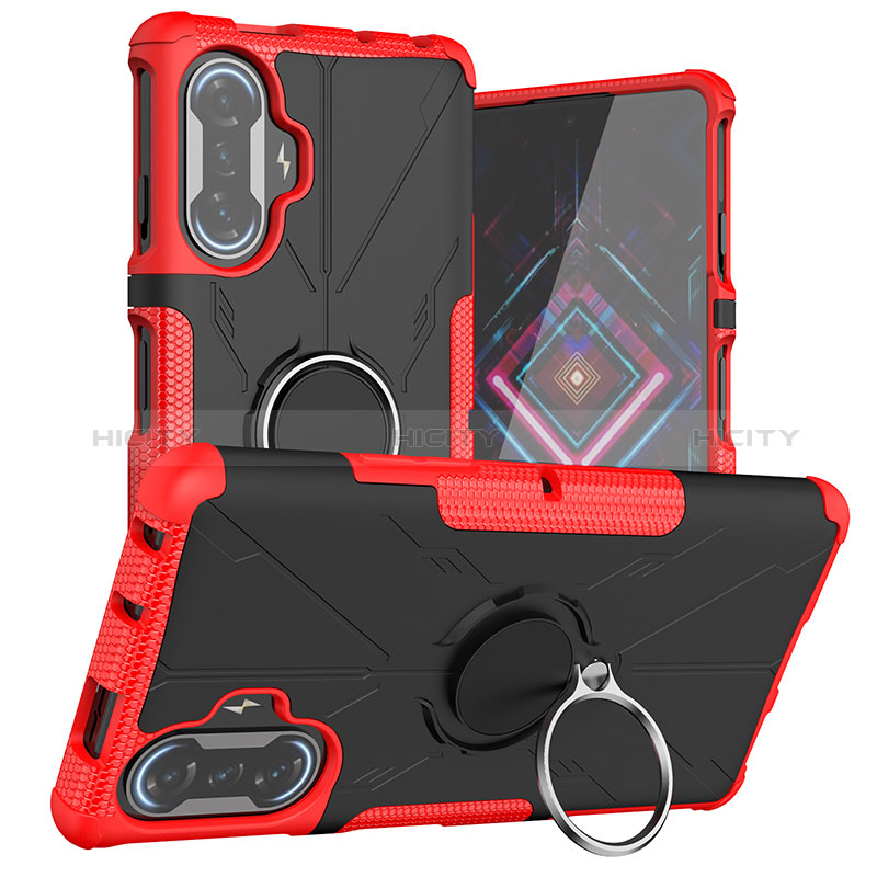 Coque Contour Silicone et Plastique Housse Etui Mat avec Magnetique Support Bague Anneau JX1 pour Xiaomi Poco F3 GT 5G Rouge Plus