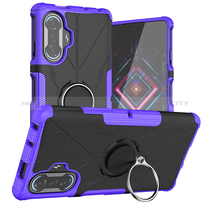 Coque Contour Silicone et Plastique Housse Etui Mat avec Magnetique Support Bague Anneau JX1 pour Xiaomi Poco F3 GT 5G Violet Plus
