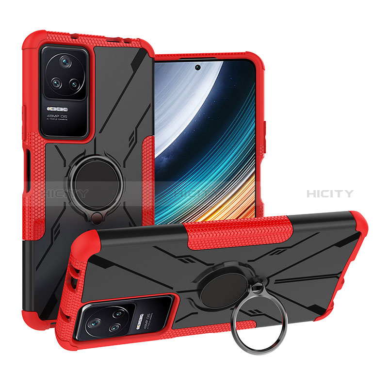 Coque Contour Silicone et Plastique Housse Etui Mat avec Magnetique Support Bague Anneau JX1 pour Xiaomi Poco F4 5G Rouge Plus