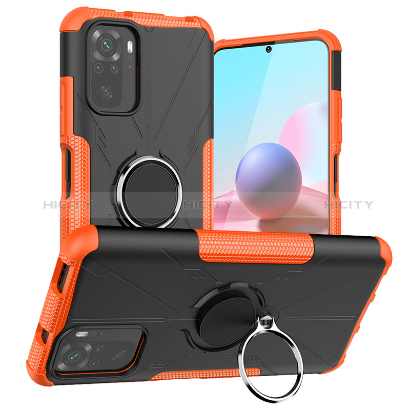 Coque Contour Silicone et Plastique Housse Etui Mat avec Magnetique Support Bague Anneau JX1 pour Xiaomi Poco M5S Orange Plus