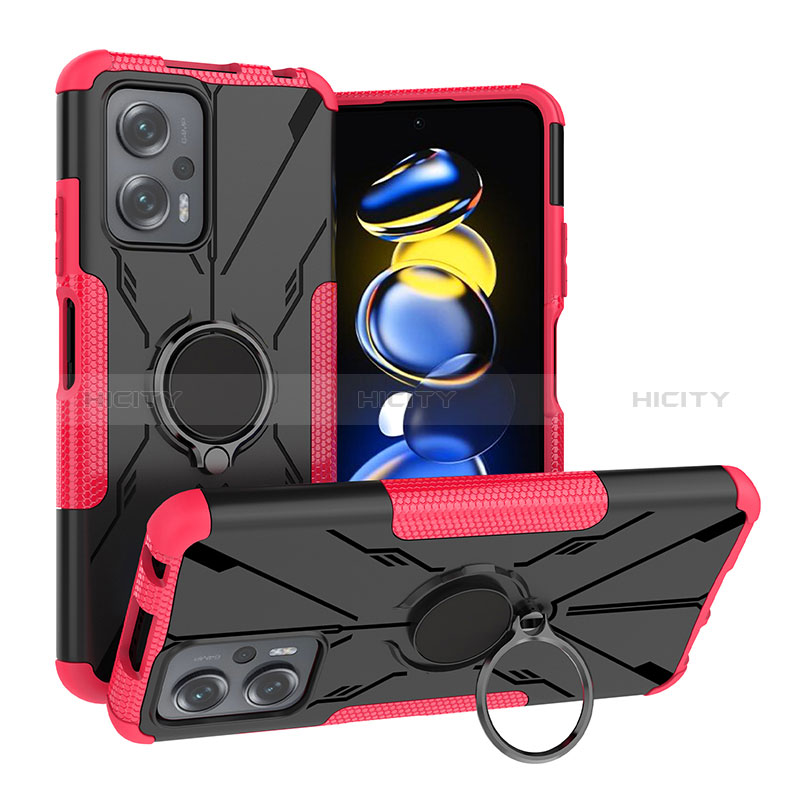 Coque Contour Silicone et Plastique Housse Etui Mat avec Magnetique Support Bague Anneau JX1 pour Xiaomi Poco X4 GT 5G Rose Rouge Plus