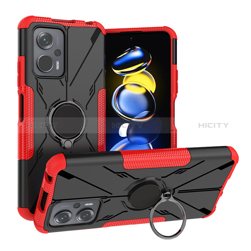 Coque Contour Silicone et Plastique Housse Etui Mat avec Magnetique Support Bague Anneau JX1 pour Xiaomi Poco X4 GT 5G Rouge Plus