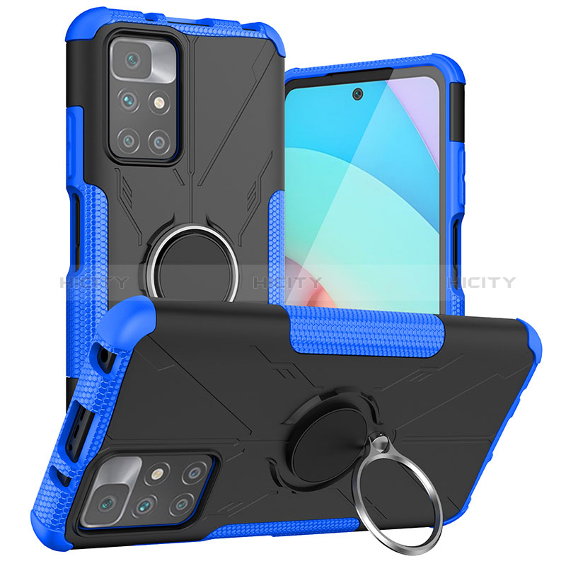 Coque Contour Silicone et Plastique Housse Etui Mat avec Magnetique Support Bague Anneau JX1 pour Xiaomi Redmi 10 (2022) Bleu Plus