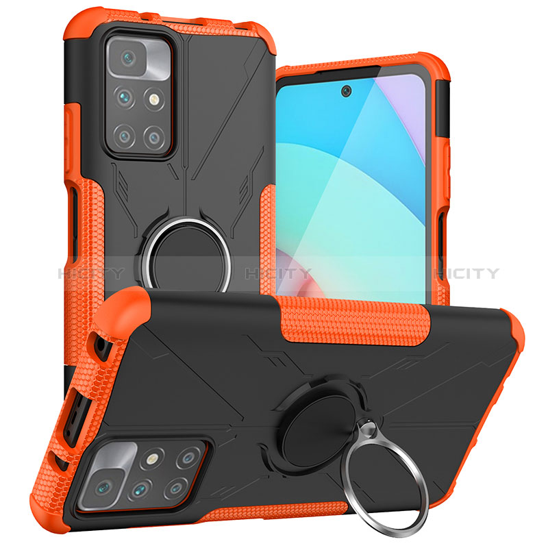 Coque Contour Silicone et Plastique Housse Etui Mat avec Magnetique Support Bague Anneau JX1 pour Xiaomi Redmi 10 (2022) Orange Plus