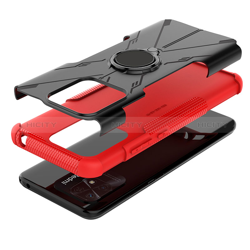 Coque Contour Silicone et Plastique Housse Etui Mat avec Magnetique Support Bague Anneau JX1 pour Xiaomi Redmi 10 India Plus