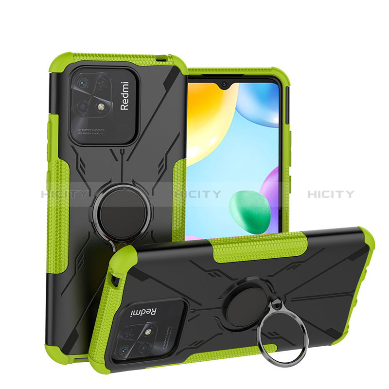 Coque Contour Silicone et Plastique Housse Etui Mat avec Magnetique Support Bague Anneau JX1 pour Xiaomi Redmi 10 India Vert Plus