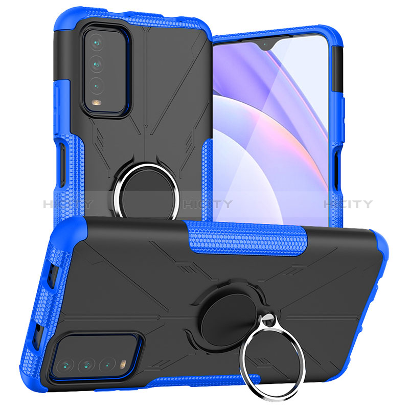 Coque Contour Silicone et Plastique Housse Etui Mat avec Magnetique Support Bague Anneau JX1 pour Xiaomi Redmi 9 Power Bleu Plus