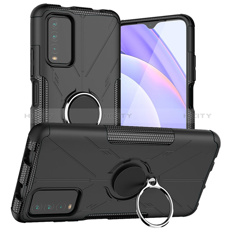 Coque Contour Silicone et Plastique Housse Etui Mat avec Magnetique Support Bague Anneau JX1 pour Xiaomi Redmi 9 Power Noir Plus