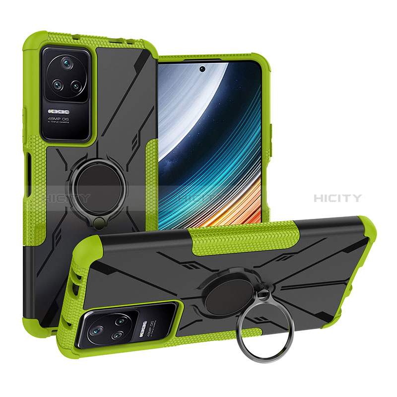 Coque Contour Silicone et Plastique Housse Etui Mat avec Magnetique Support Bague Anneau JX1 pour Xiaomi Redmi K40S 5G Vert Plus