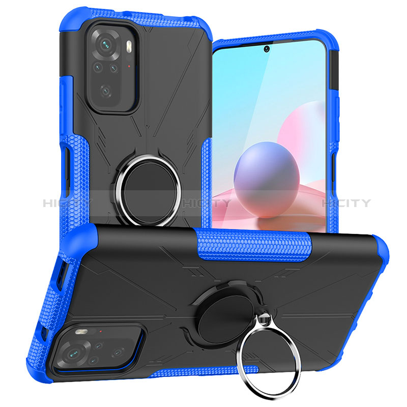 Coque Contour Silicone et Plastique Housse Etui Mat avec Magnetique Support Bague Anneau JX1 pour Xiaomi Redmi Note 10 4G Bleu Plus