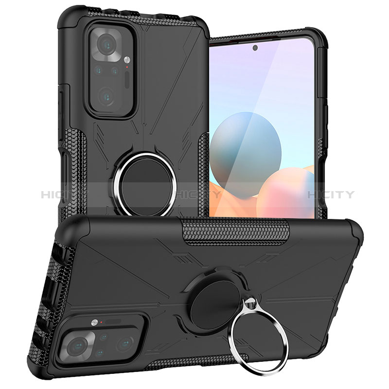 Coque Contour Silicone et Plastique Housse Etui Mat avec Magnetique Support Bague Anneau JX1 pour Xiaomi Redmi Note 10 Pro 4G Noir Plus