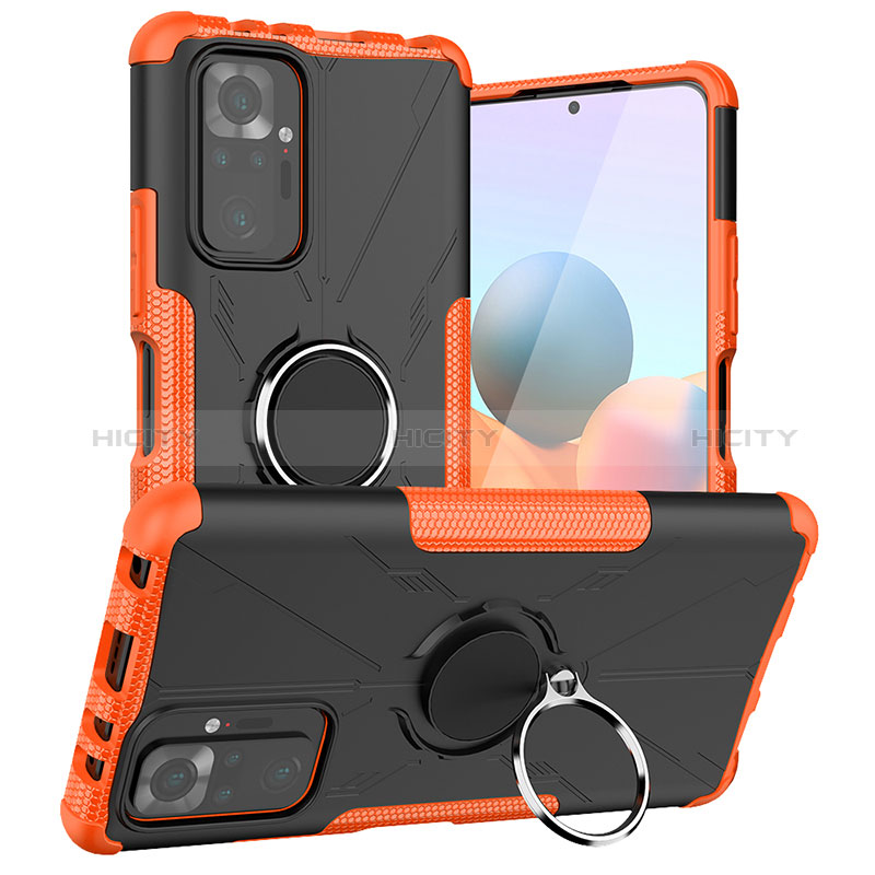 Coque Contour Silicone et Plastique Housse Etui Mat avec Magnetique Support Bague Anneau JX1 pour Xiaomi Redmi Note 10 Pro 4G Orange Plus