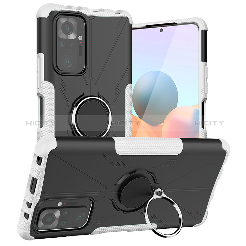 Coque Contour Silicone et Plastique Housse Etui Mat avec Magnetique Support Bague Anneau JX1 pour Xiaomi Redmi Note 10 Pro Max Argent Plus