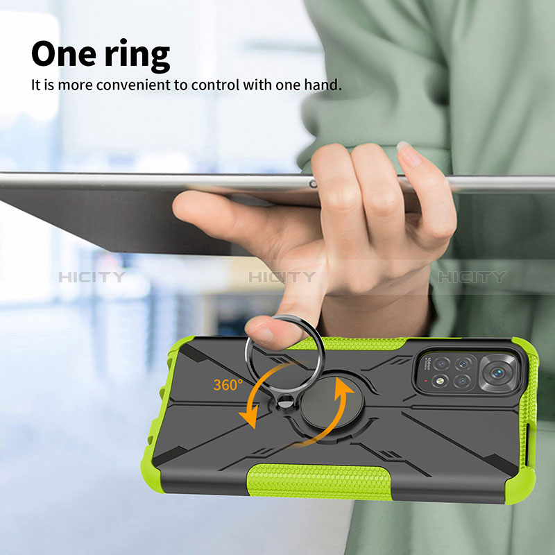 Coque Contour Silicone et Plastique Housse Etui Mat avec Magnetique Support Bague Anneau JX1 pour Xiaomi Redmi Note 11 4G (2022) Plus