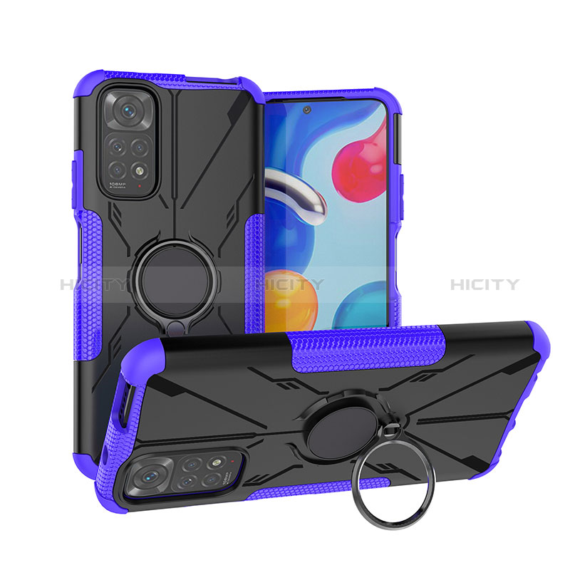 Coque Contour Silicone et Plastique Housse Etui Mat avec Magnetique Support Bague Anneau JX1 pour Xiaomi Redmi Note 11 4G (2022) Violet Plus