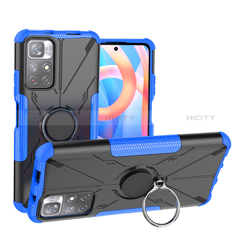 Coque Contour Silicone et Plastique Housse Etui Mat avec Magnetique Support Bague Anneau JX1 pour Xiaomi Redmi Note 11 5G Bleu Plus