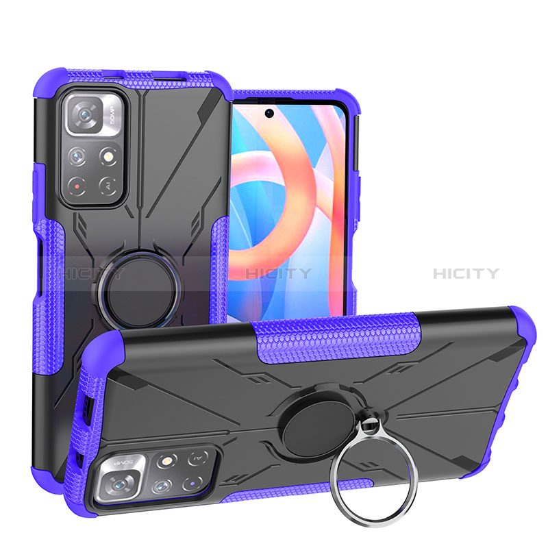 Coque Contour Silicone et Plastique Housse Etui Mat avec Magnetique Support Bague Anneau JX1 pour Xiaomi Redmi Note 11 5G Violet Plus