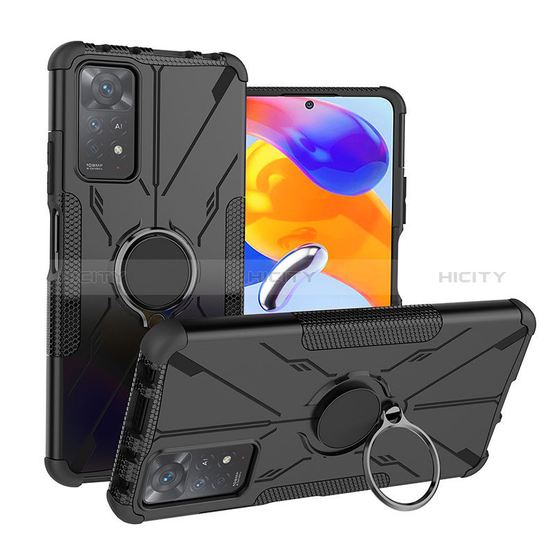 Coque Contour Silicone et Plastique Housse Etui Mat avec Magnetique Support Bague Anneau JX1 pour Xiaomi Redmi Note 11 Pro 4G Noir Plus