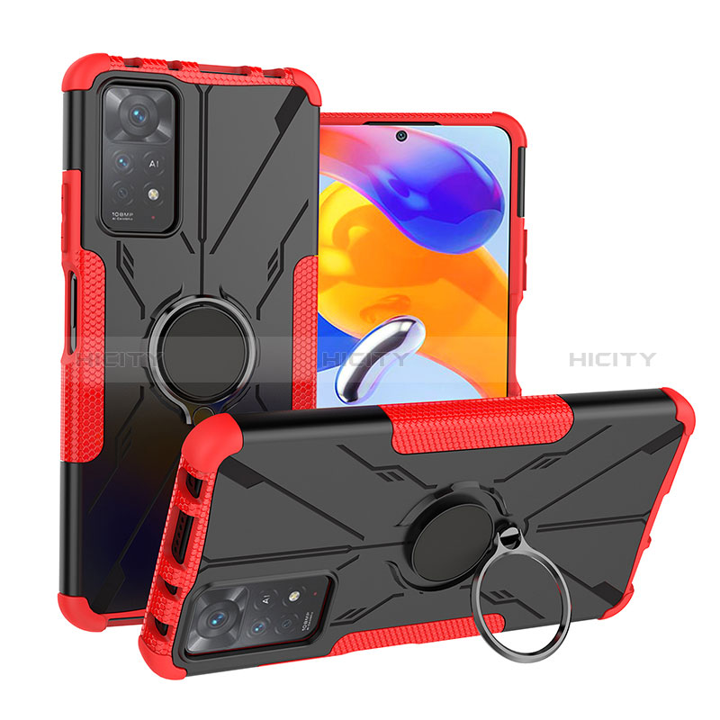 Coque Contour Silicone et Plastique Housse Etui Mat avec Magnetique Support Bague Anneau JX1 pour Xiaomi Redmi Note 11 Pro 4G Rouge Plus