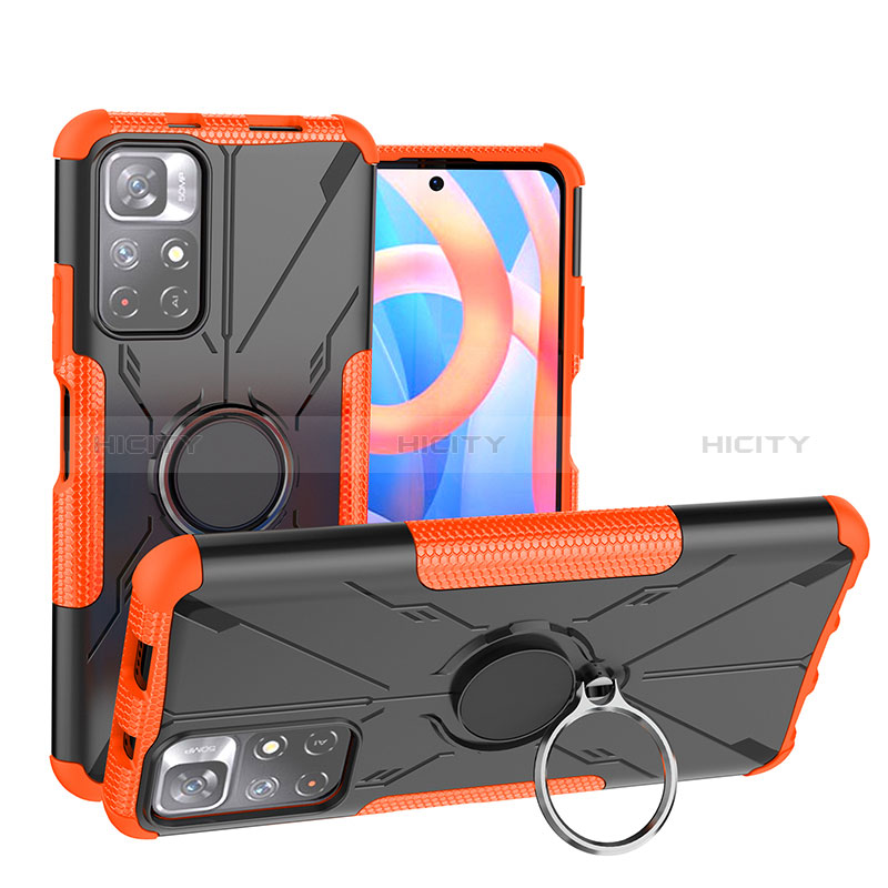 Coque Contour Silicone et Plastique Housse Etui Mat avec Magnetique Support Bague Anneau JX1 pour Xiaomi Redmi Note 11S 5G Orange Plus