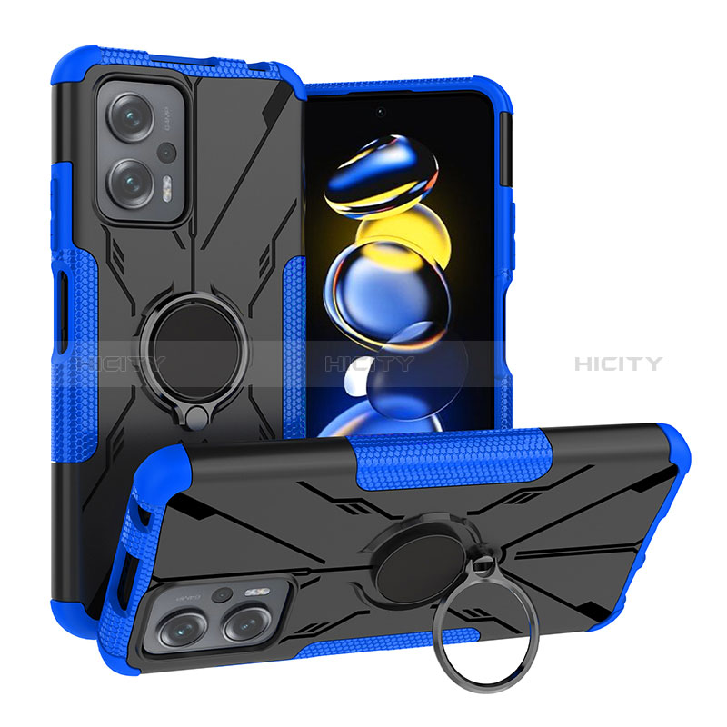 Coque Contour Silicone et Plastique Housse Etui Mat avec Magnetique Support Bague Anneau JX1 pour Xiaomi Redmi Note 11T Pro 5G Bleu Plus