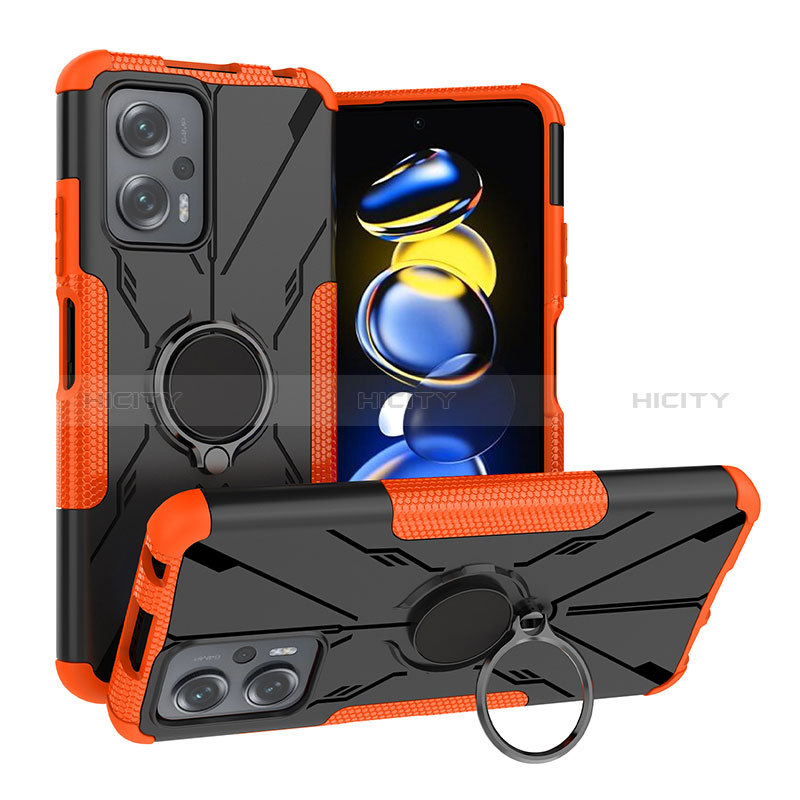 Coque Contour Silicone et Plastique Housse Etui Mat avec Magnetique Support Bague Anneau JX1 pour Xiaomi Redmi Note 11T Pro 5G Orange Plus