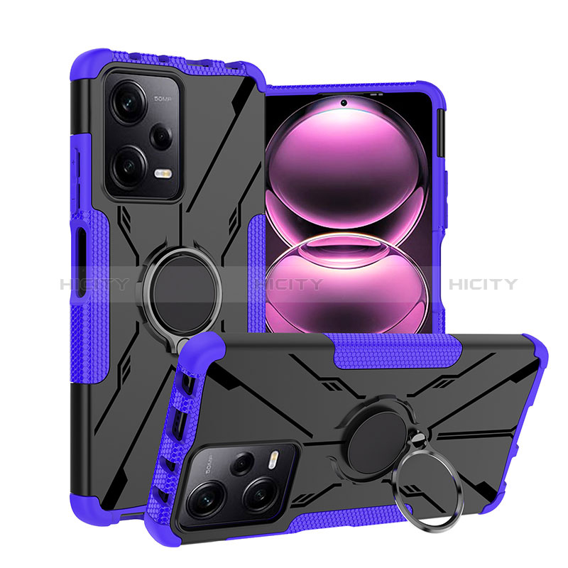 Coque Contour Silicone et Plastique Housse Etui Mat avec Magnetique Support Bague Anneau JX1 pour Xiaomi Redmi Note 12 Pro 5G Violet Plus