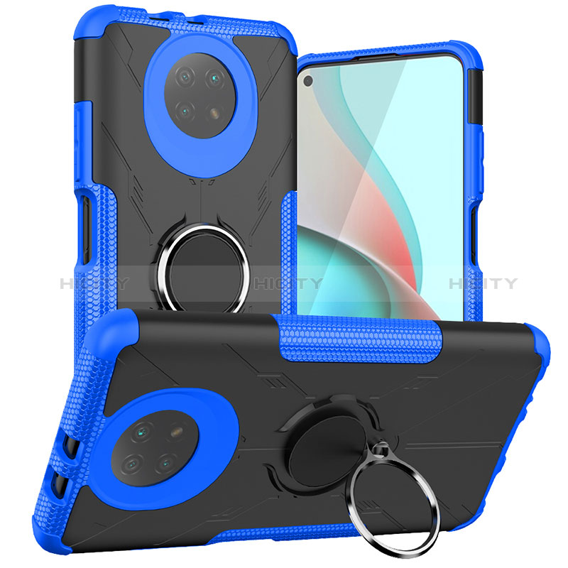 Coque Contour Silicone et Plastique Housse Etui Mat avec Magnetique Support Bague Anneau JX1 pour Xiaomi Redmi Note 9 5G Bleu Plus