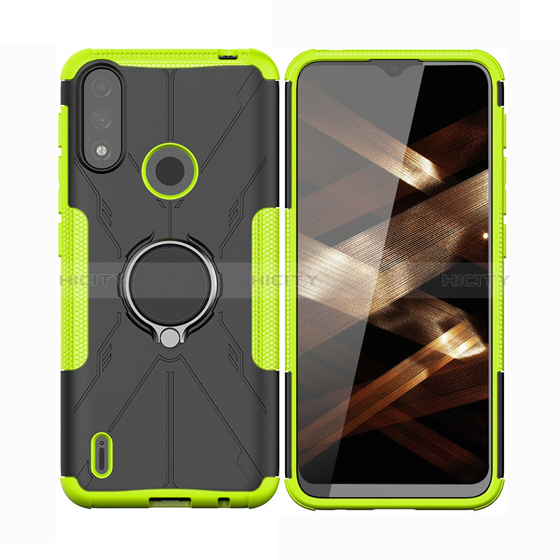 Coque Contour Silicone et Plastique Housse Etui Mat avec Magnetique Support Bague Anneau JX2 pour Motorola Moto E7 Power Plus