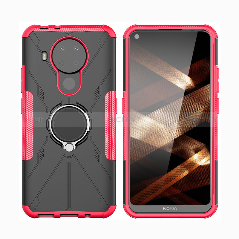 Coque Contour Silicone et Plastique Housse Etui Mat avec Magnetique Support Bague Anneau JX2 pour Nokia 5.4 Plus