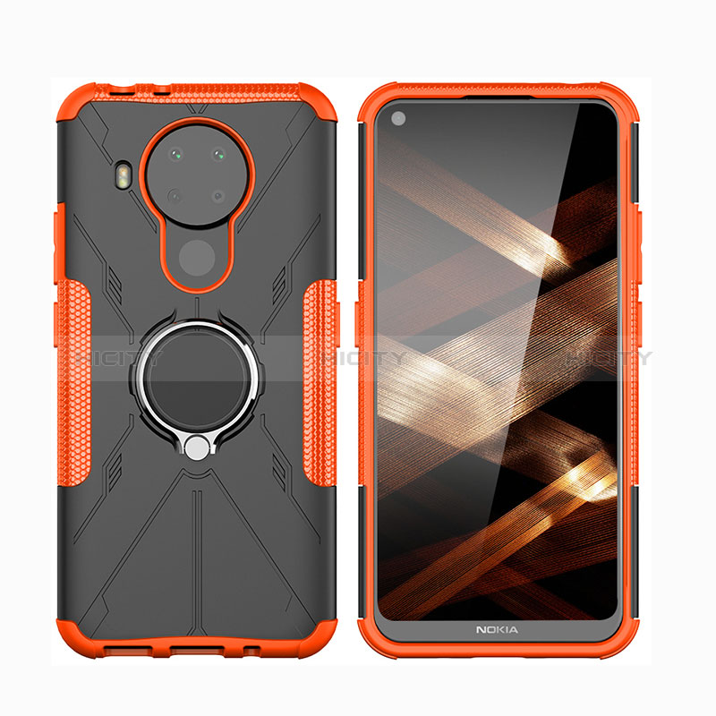 Coque Contour Silicone et Plastique Housse Etui Mat avec Magnetique Support Bague Anneau JX2 pour Nokia 5.4 Plus