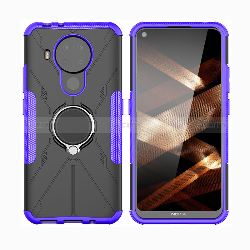 Coque Contour Silicone et Plastique Housse Etui Mat avec Magnetique Support Bague Anneau JX2 pour Nokia 5.4 Plus