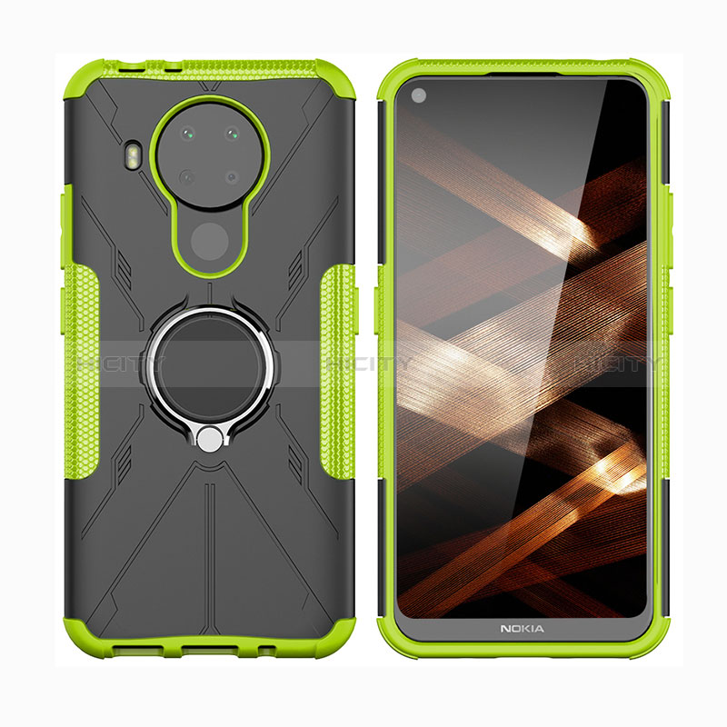 Coque Contour Silicone et Plastique Housse Etui Mat avec Magnetique Support Bague Anneau JX2 pour Nokia 5.4 Vert Plus