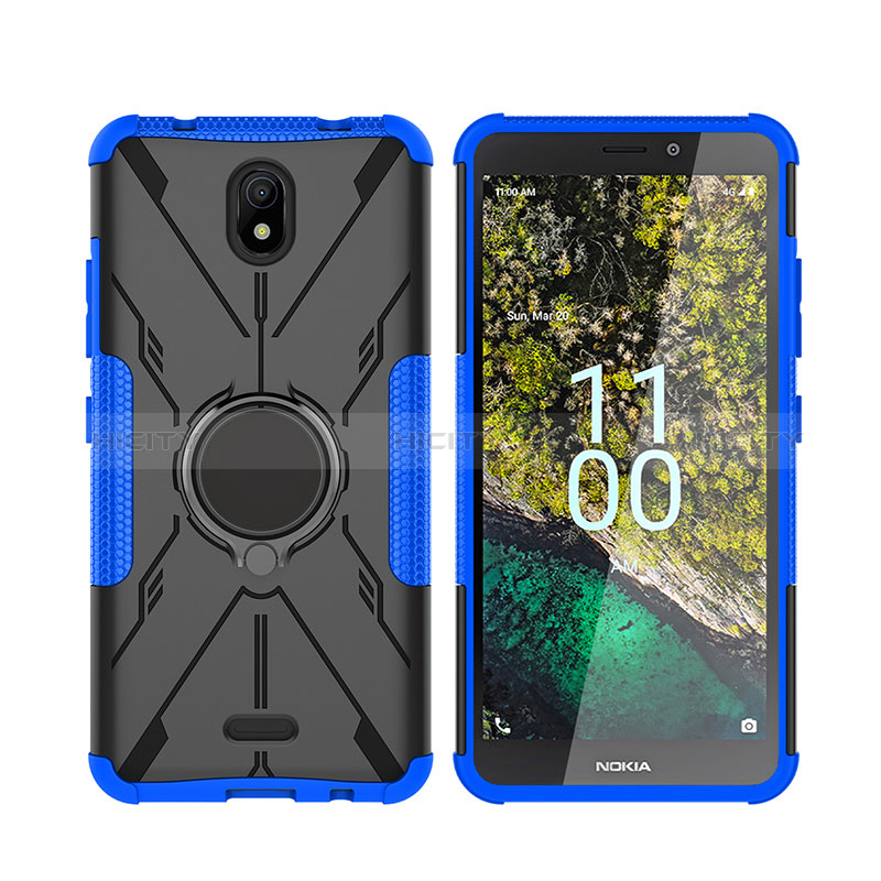 Coque Contour Silicone et Plastique Housse Etui Mat avec Magnetique Support Bague Anneau JX2 pour Nokia C100 Plus