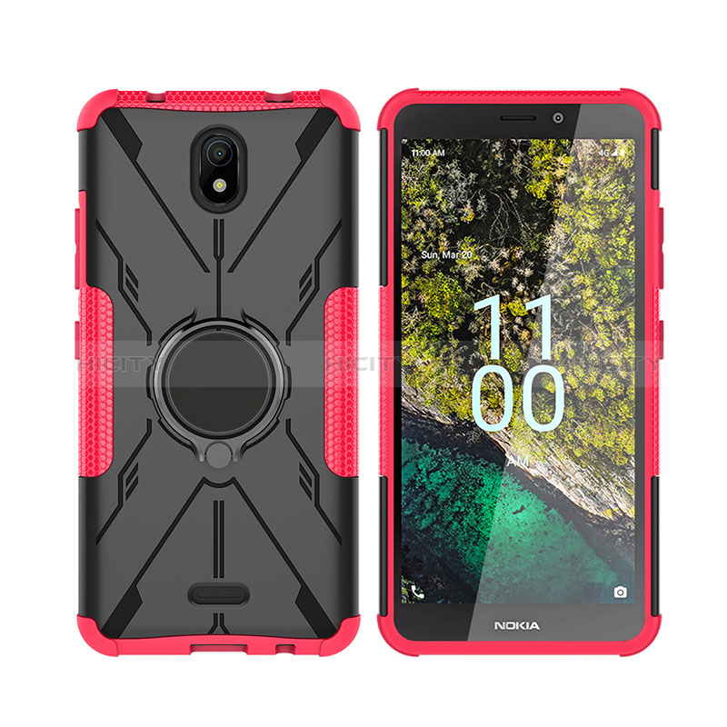 Coque Contour Silicone et Plastique Housse Etui Mat avec Magnetique Support Bague Anneau JX2 pour Nokia C100 Plus