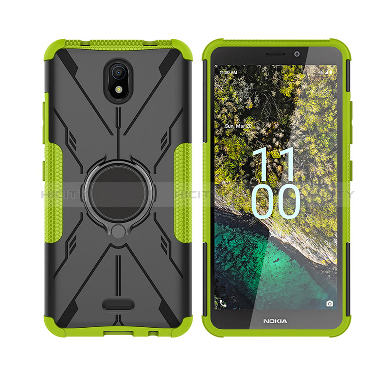 Coque Contour Silicone et Plastique Housse Etui Mat avec Magnetique Support Bague Anneau JX2 pour Nokia C100 Plus